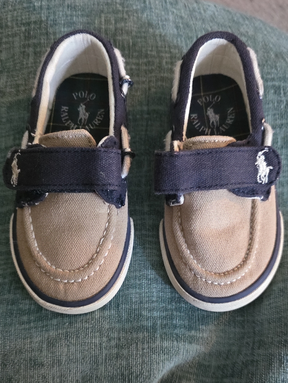 Polo by Ralph Lauren Kids Tan and Navy Canvas Moccasins